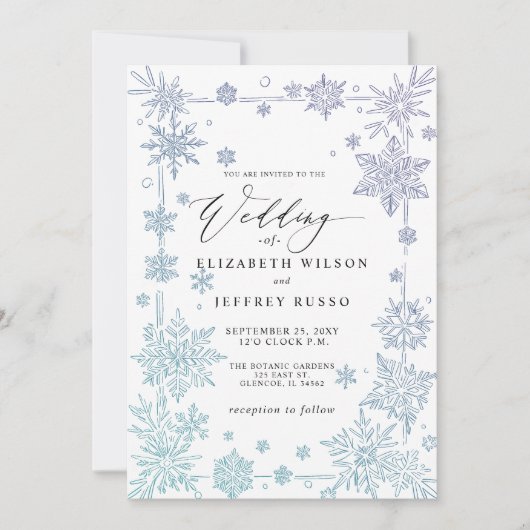 Elegant Blue snowflakes Winter Wedding Kaart (Voorkant)