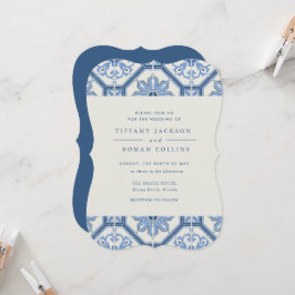 Elegant Blue Spain Tegel Wedding Invitation Kaart