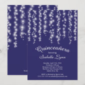Elegant Blue Sparking Lights Quinceañera Kaart (Voorkant / Achterkant)