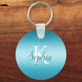 Elegant Blue Sparkle Glitter Button Sleutelhanger (Voorkant)