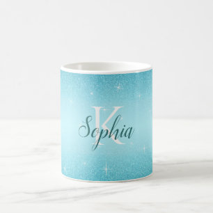 Elegant Blue Sparkle Glitter Monogram Naam Koffiemok