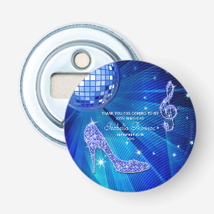 Elegant Blue Sparkly Heels, Music Party Button Flesopener