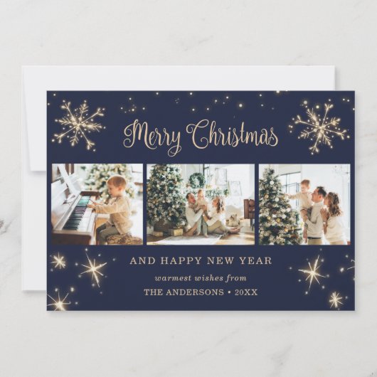 Elegant Blue Sparkly Snowflake Feestdagenkaart (Voorkant)