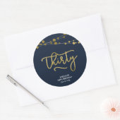 Elegant Blue Strings of Lights 30th Birthday Ronde Sticker (Envelop)