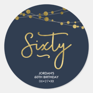 Elegant Blue Strings of Lights 60th Birthday Ronde Sticker