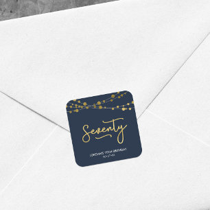 Elegant Blue Strings of Lights 70th Birthday Party Vierkante Sticker