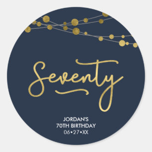 Elegant Blue Strings of Lights 70th Birthday Ronde Sticker