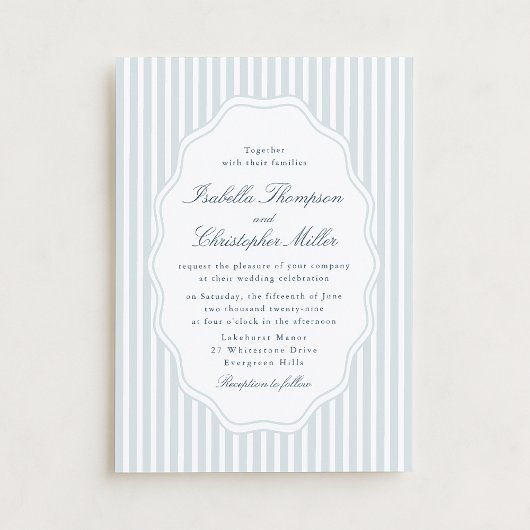 Elegant Blue Stripe Classic Wedding Invitation