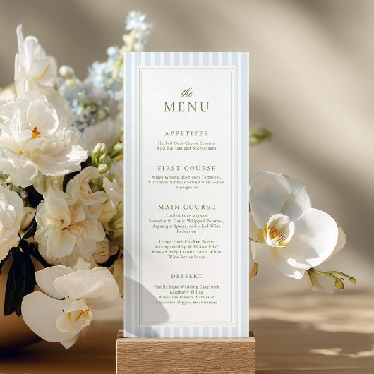 Elegant Blue Stripes Bridal Shower Menu