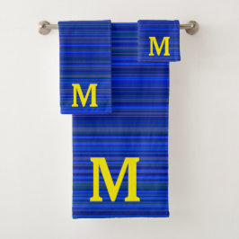Elegant blue stripes monogram bad handdoek