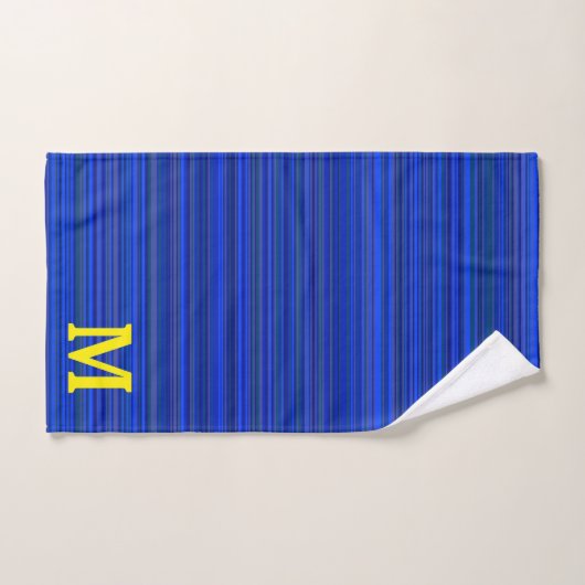 Elegant blue stripes monogram bad handdoek (Handdoek)
