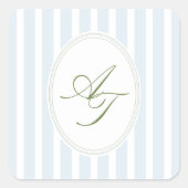 Elegant Blue Stripes Monogram  Vierkante Sticker (Voorkant)