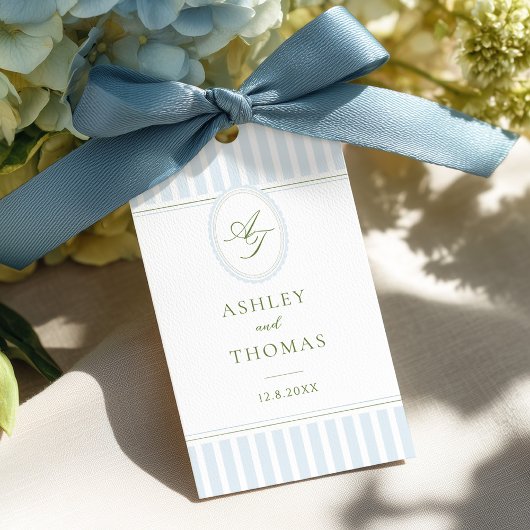 Elegant Blue Stripes Wedding Cadeaulabel