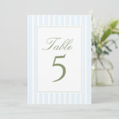 Elegant Blue Stripes Wedding Table Number Kaart (Staand voorkant)