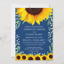 Elegant Blue Sunflower Wedding Invitting