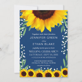Elegant Blue Sunflower Wedding Invitting Kaart