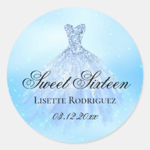 Elegant Blue Sweet 16 Birthday Party Ronde Sticker