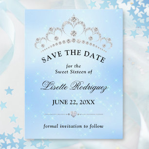 Elegant Blue Sweet Sixteen bewaart de datum Briefkaart