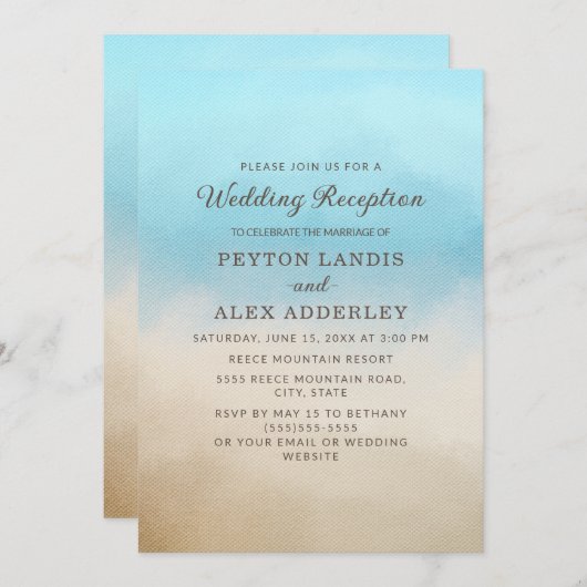 Elegant Blue Tan Beach Ocean Wedding Reception Kaart (Voorkant / Achterkant)