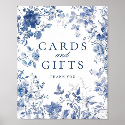 Elegant Blue Toile Chinoiserie Cards & Gifts Sign Poster (Voorkant)