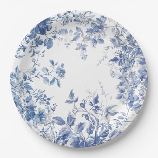 Elegant Blue Toile Chinoiserie Vrijgezellenfeest Papieren Bordje (Voorkant)