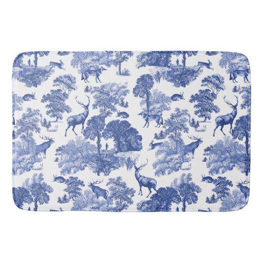 Elegant Blue Toile Deer Patroon Badmat (Voorkant)