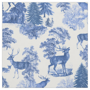 Elegant Blue Toile Deer Woodland Stof
