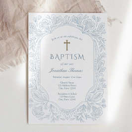 Elegant Blue Traditional Baptism Invitation Kaart