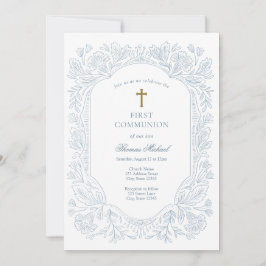 Elegant Blue Traditional First Communion  Kaart