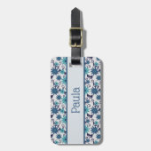 Elegant Blue Turquoise Flower Pattern Bagagelabel (Voorkant verticaal)