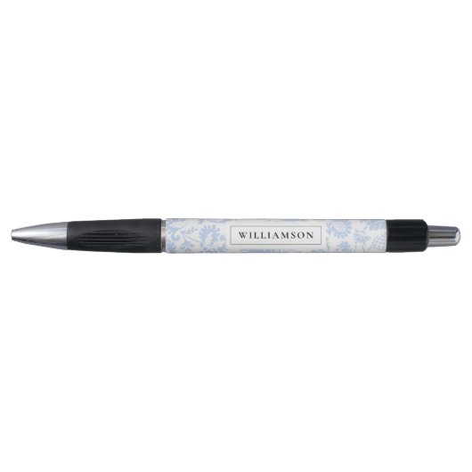 Elegant  Blue Venetian Floral Botanical Pen (Voorkant)