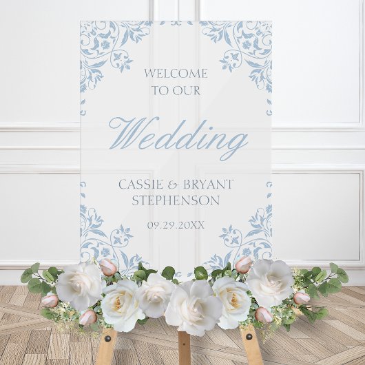 Elégant Blue Vintage Frame Mariage Bienvenue