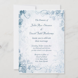 Elegant Blue Vintage Wedding Kaart