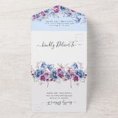 Elegant Blue Violet Flowery bruiloft in één binnen All In One Uitnodiging (Buitenkant)