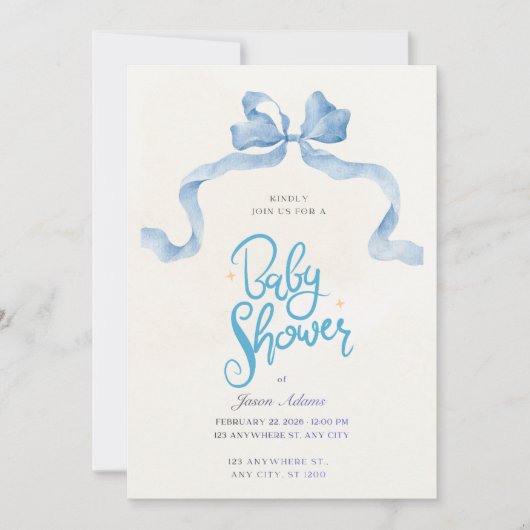 Elegant Blue Watercolor Baby Shower Invitation (Devant)