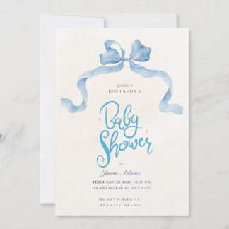 Elegant Blue Watercolor Baby Shower Invitation Kaart