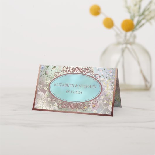 Elegant Blue Watercolor Floral Place Card (Achterkant)