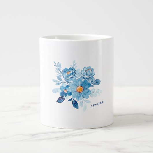 Elegant Blue Watercolor Floral Specialist Mug Extra Grote Beker (Voorkant)