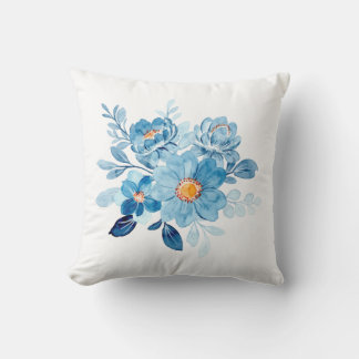 Elegant Blue Watercolor Floral Throw Pillow Cover, Kussen