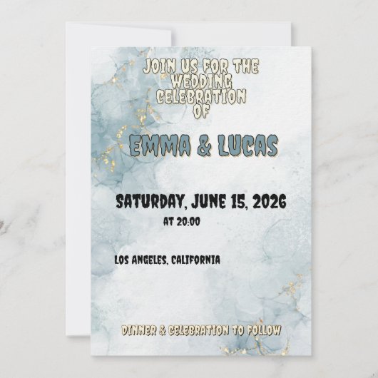 Elegant Blue Watercolor & Gold Wedding Invitation Kaart (Voorkant)