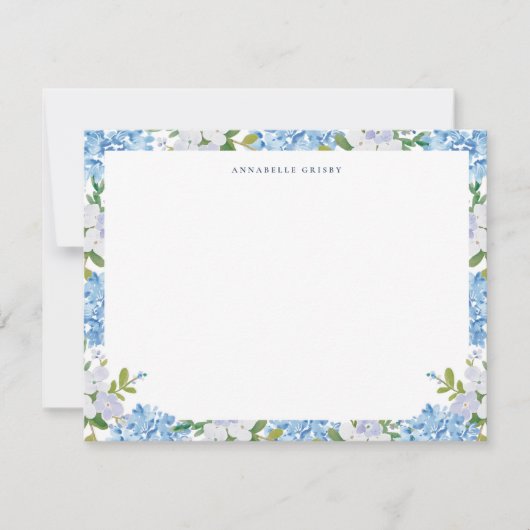 Elegant Blue Watercolor Hydrangea Personalized Notitiekaartje (Voorkant)