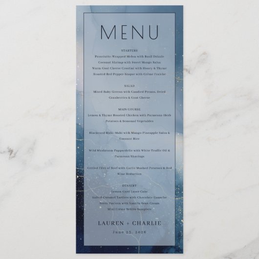 Elegant Blue Watercolor Menu (Devant)