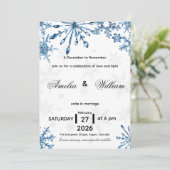 Elegant Blue Watercolor Snowflake Wedding Invite Kaart (Staand voorkant)