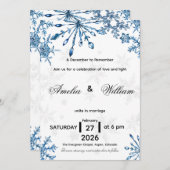 Elegant Blue Watercolor Snowflake Wedding Invite Kaart (Voorkant / Achterkant)
