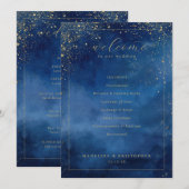Elegant Blue Watercolor Wedding Ceremony Program Programma (Voorkant / Achterkant)
