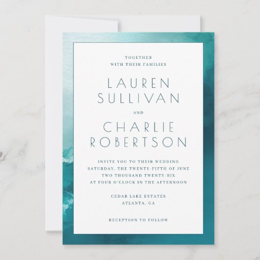 Elegant Blue Watercolor Wedding Invitation (Devant)