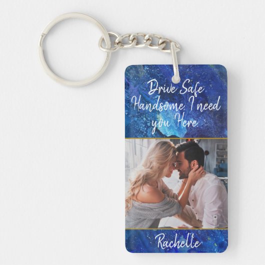 Elegant Blue Waterverf Drive Safe Custom Foto Sleutelhanger (Voorkant)