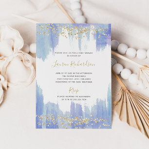 Elegant Blue Waterverf en Gold BABY SHOWER Kaart
