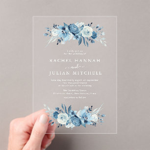 Elegant blue waterverf floral bruiloft acryl uitnodigingen
