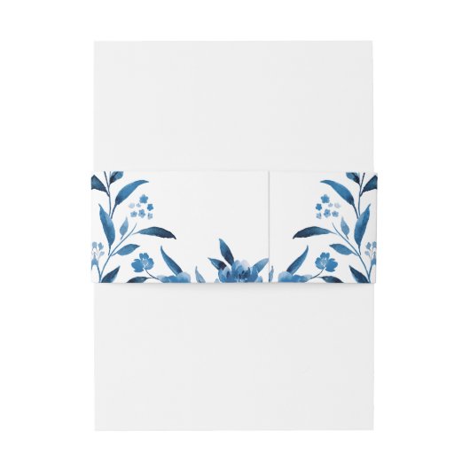 Elegant blue Waterverf floral Chinoiserie Wedding Uitnodigingen Wikkel (Achterkant Voorbeeld)